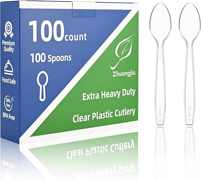 100-Pack Clear Plastic Spoons Disposable BPA-Free Heat Resistant Utensils for Catering & Events -Spoons Heavy Duty Bulk,plastic disposable for Party Supplies