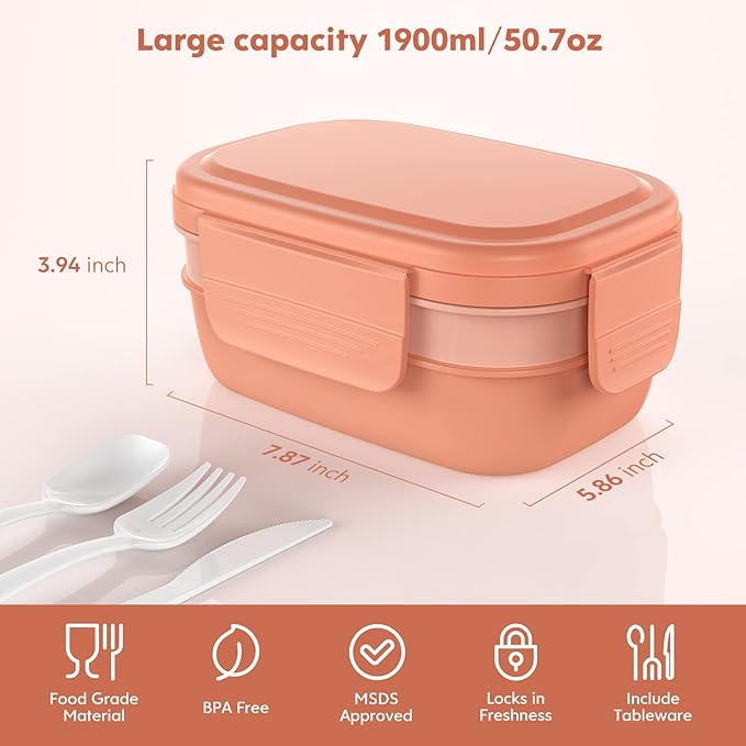 Bento Box Adult Lunch Box,3 Stackable Bento Lunch Containers for Adults/Kids, Modern Minimalist Design Bento Box with Utensil Set, Leak-Proof Lunchbox for Dining Out, Work, Picnic, School