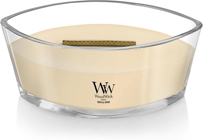 WoodWick Vanilla Bean Holiday Candle Gifts for Women and Men, 16 oz Ellipse Candle with Crackling Wick