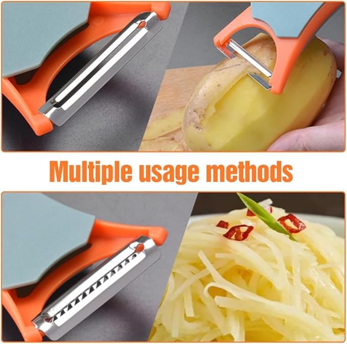 2 In 1 Fruit Peeler,Peeling and shredding Vegetables Potato Vegetable Peeler Carbon Steel Blade,Multi Function Stainless Steel Vegetable Peeler with Straight and Serrated Blades (2PCS-A)