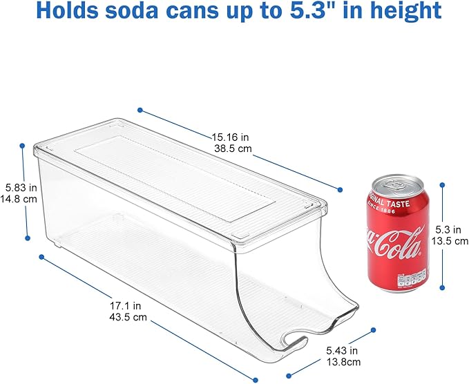 Puricon 2 Pack Soda Can Organizer Dispenser for Refrigerator, Plastic Canned Food Pop Beverage Container Holder Storage Bin with Lid for Freezer Rack Pantry Cabinet Cupboard Kitchen -Standard