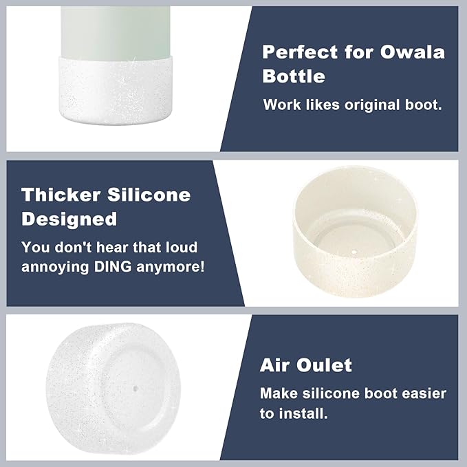2PCS Silicone Water Bottle Boot for Owala 40oz, Protective Bottom Bumper Anti-Slip Sleeve for FreeSip, Twist, and Flip Stainless Steel Bottles, Dishwasher Safe and BPA Free(Shiny Silver)
