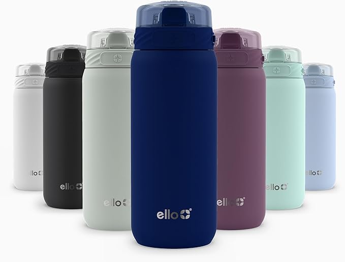 Ello Cooper 18oz Kids Stainless Steel Water Bottle Vacuum Insulated with Straw and Carry Handle, Leak Proof Locking Lid with Soft Silicone Spout, Fits Car Cupholder, Dishwasher Safe, Winter Solstice
