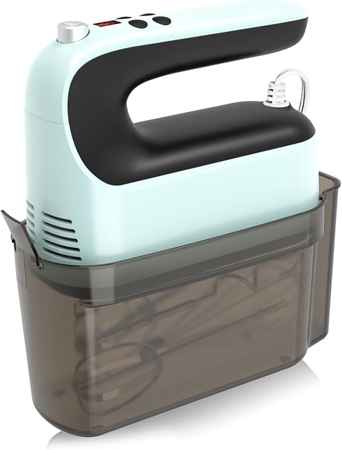 9-Speed Digital Hand Mixer Electric, 400W Powerful DC Motor, Baking Mixer Handheld with Snap-On Storage Case, Touch Button, Turbo Boost, Dough Hooks, Whisk (Ice Blue)