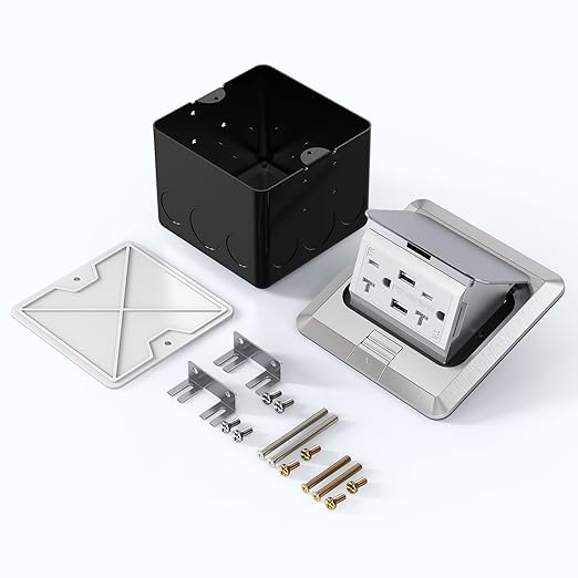 KYHSHJ 4.8A USB Chargers Pop Up Floor Waterproof Electrical Outlet Receptacle Stainless Steel Box, Silver