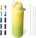 BJPKPK Insulated Water Bottle with Straw Lid, 40oz Large Thermo, BPA Free Leak Proof Stainless Steel Metal Water Bottles, Tumblers, Cups, Flasks for Travel, Sports,Fresh Green