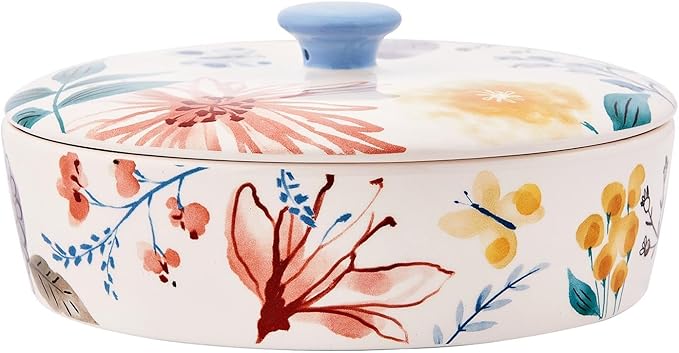 Bico Blossom Symphony Ceramic Tortilla Warmer, 8.9 Inch Tortilla Holder with Lid for Taco Bread Pancake for Mexican Night and Party, Microwave and Dishwasher Safe