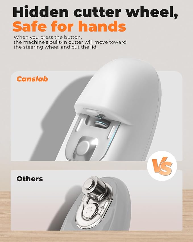 Canslab Ultrablde SE - USB Rechargeable Electric Can Opener for Kitchen for Seniors with Arthritis- Cordless Battery Powered Automatic, Side Cut, Smooth Edge, Handsfree, for Small or Large Cans, White