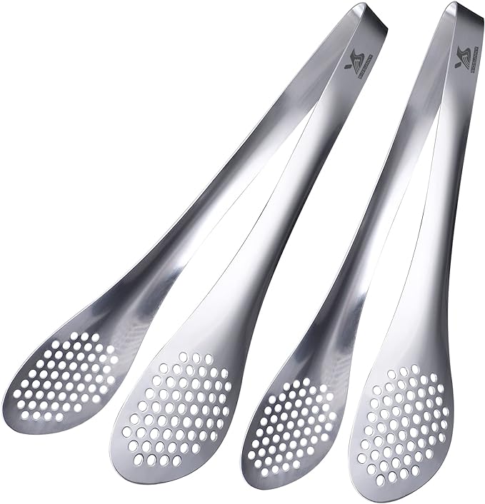 MSY BIGSUNNY 11Inch Kitchen Cooking Food Tongs Stainless Steel Buffet Tongs (silver, 2 pack)