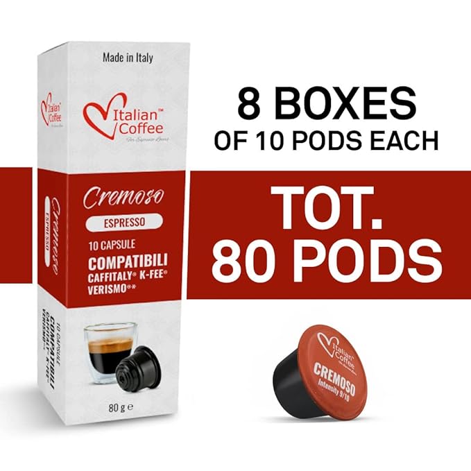 ITALIAN COFFEE FOR ESPRESSO LOVERS Italian Coffee capsules compatible with Verismo, CBTL, Caffitaly, K-fee systems (80 pods CREMOSO blend)