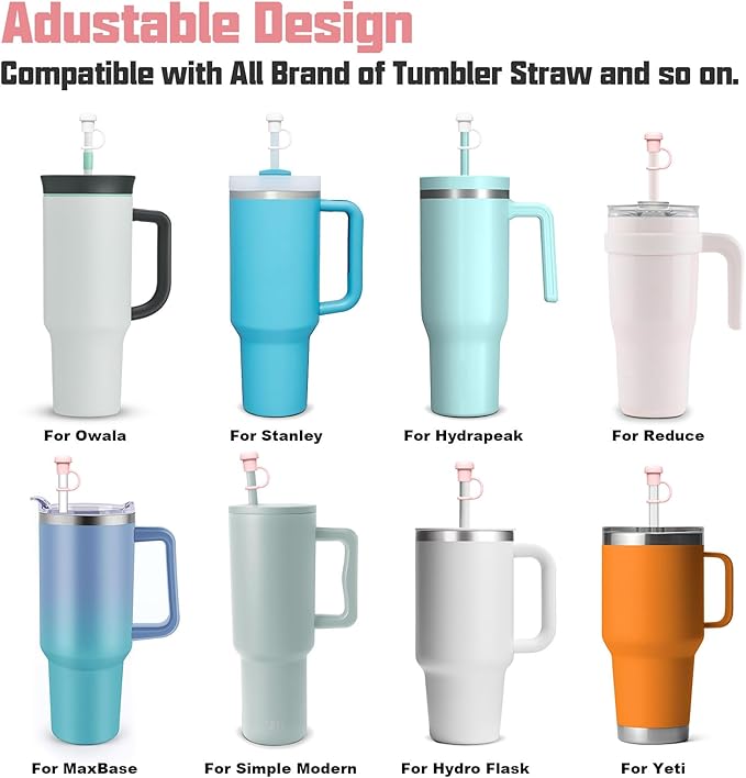 Adjustable Straw Cover for All Brand of Stanley|Simple Modern|Yeti|Owala|Hydro Flask|Reduce|Marrs|Meoky|MaxBase|Beast|Hydrapeak and so on, Diameter 6mm-10mm, BPA Free, Dishwasher safe