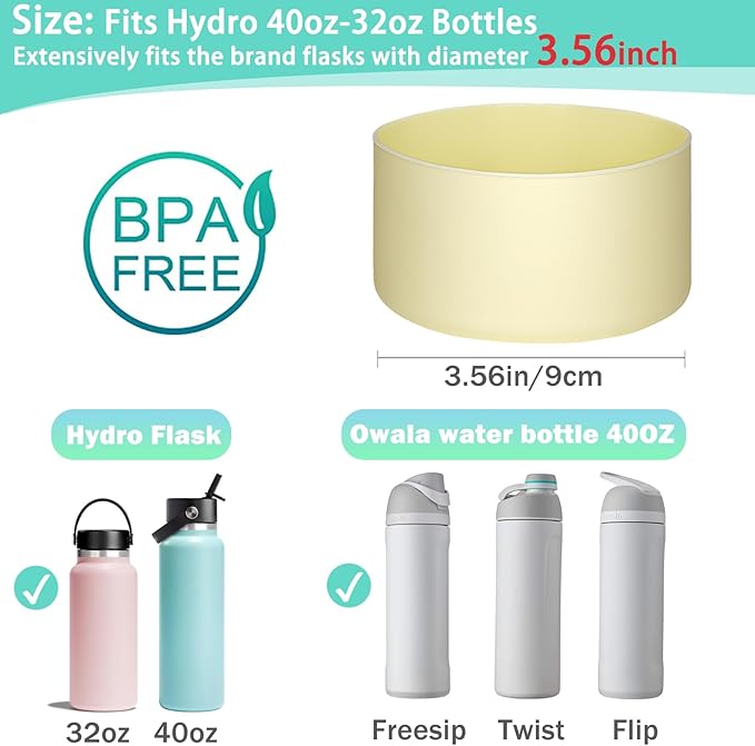 WK IEASON Protective Silicone Base Boot for Hydro Flask 32OZ 40OZ Wide Mouth, Anti-Slip Silicone Sleeve Cover Bumper for Owala 40OZ Freesip/Flip/Twist Water Bottle-3.56inch Bottom Diameter