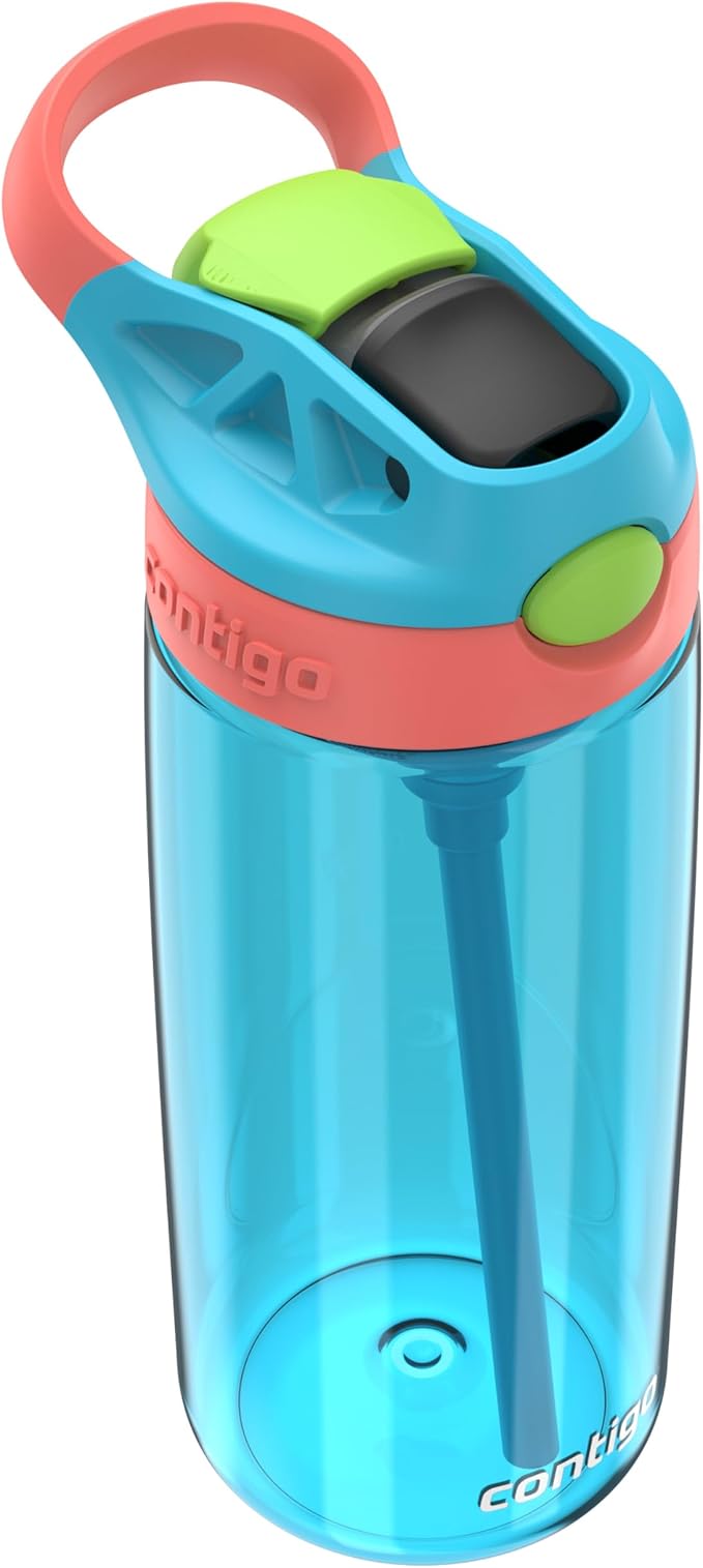 Contigo Kids Cleanable AutoSpout Water Bottle with Pop up-Straw, BPA-Free Plastic, 20oz, Blue Raspberry & Coral