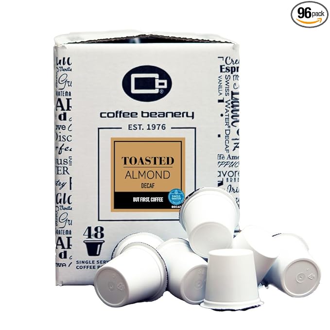 Toasted Almond Decaf Coffee Pods by Coffee Beanery | 96ct Bulk Medium Roast Arbica Coffee