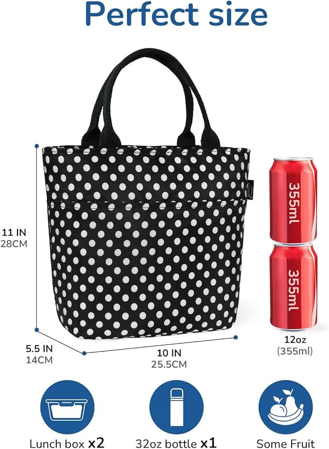 Aosbos Lunch Tote Bag, Insulated Lunch Box for Women, Leakproof Lunch Cooler Purse for Work, Polka Dot