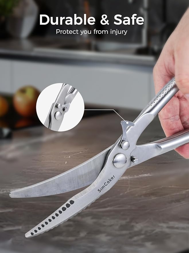 Full Steel Poultry Shears Heavy Duty, Professional Bone Cutting Scissors for Chicken, Meat, Turkey & Fish, Sharp & Durable Kitchen Shears, Dishwasher Safe