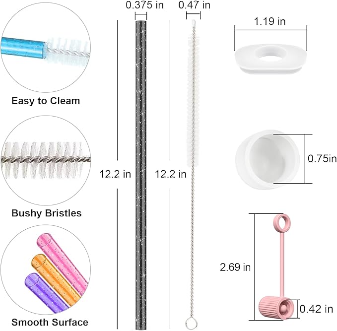6 PCS Replacement Straws with Cover Spill Toppers for Stanley Cup 40 oz 30 oz Tumbler, Reusable Drinking Straws with Cover Cap and Cleaning Brush for Stanley Cup Accessorie, BPA Free, Dishwasher Safe