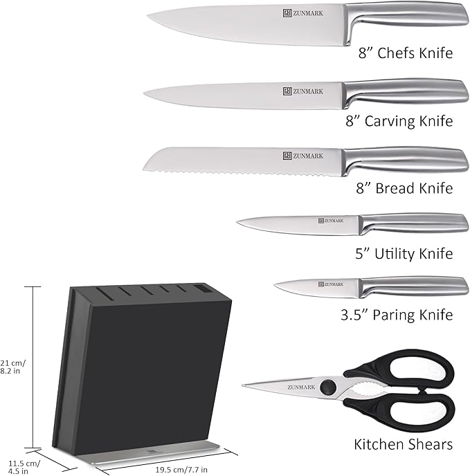 Magnetic Knife Block Set, 7pcs Ultra Sharp Knife Set with Shears, Space-Saving Design for Home and Professional Kitchens, Silver