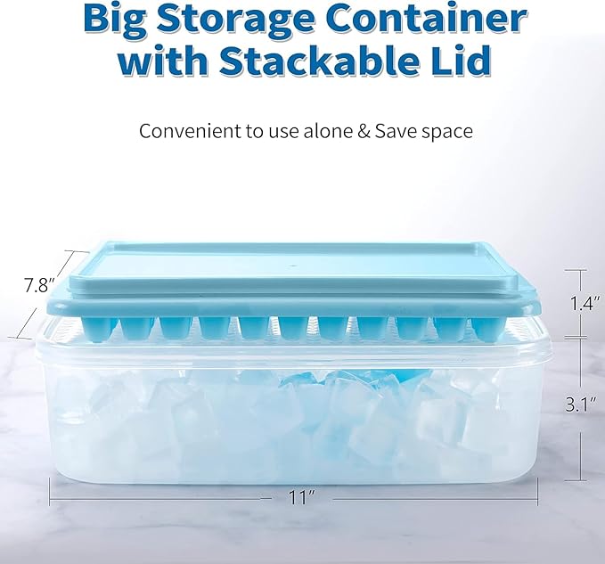 ARTLEO Ice Cube Tray with Lid and Bin for Freezer, Easy Release 55 Trapezium Ice Cube Tray with Cover, Storage Container, Scoop, Flexible Durable Plastic Nugget Ice Cube Mold & Bucket, BPA Free