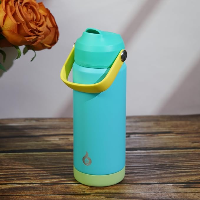 BJPKPK Insulated Water Bottle with Straw Lid, 18oz Thermo Water Bottles, Flex Handle & Non-slip Boot, BPA Free Leak Proof Stainless Steel Metal Thermo, Tumblers, Cups,Twilight Blue
