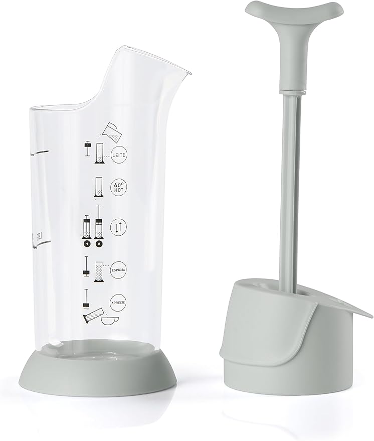 Manual Milk Frother - Handheld Milk Mixer, Warm & Cold Milk Foamer, BPA Free - 6.8 Floz, Gray