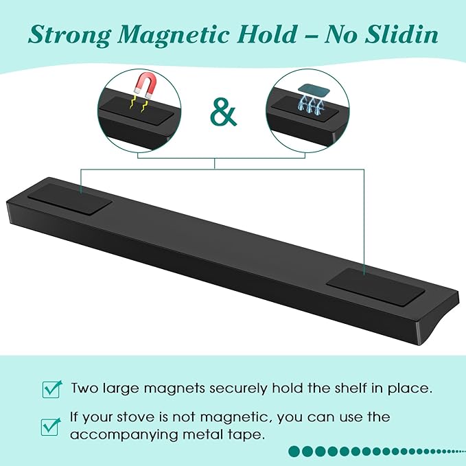 30" Magnetic Stove Top Shelf - Stainless Steel Magnetic Spice organizer for above the Over stove shelf kitchen small space solutions