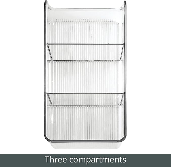 mDesign Plastic Food Storage Bin Organizer with 3 Compartments for Kitchen Cabinet, Pantry, Shelf, Drawer, Fridge, Freezer Organization - Holds Snack Bars - Ligne Collection - 4 Pack - Clear