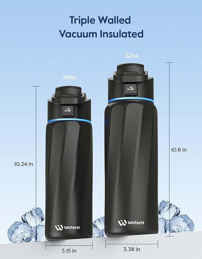 BOOST Smart Water Bottle with Reminder & Tracker, Double Wall Vacuum Insulated Bottles Stainless Steel, 32oz BPA-Free Wide Mouth for Gym, Office, School, Ideal Gift for Christmas, Halloween, New Year
