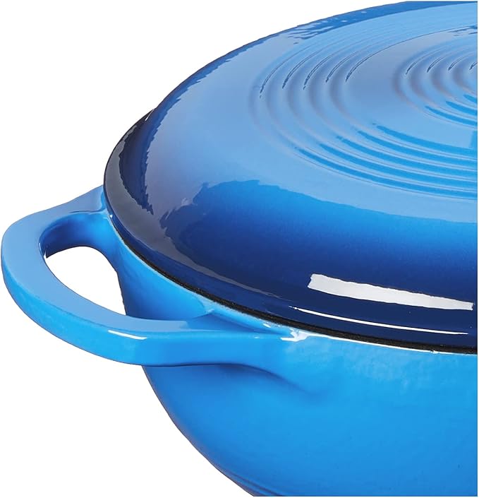 Lodge 3 Quart Enameled Cast Iron Dutch Oven with Lid – Dual Handles – Oven Safe up to 500° F or on Stovetop - Use to Marinate, Cook, Bake, Refrigerate and Serve – Caribbean Blue