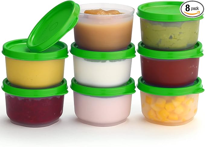 SIGNORA WARE Reusable Plastic Food Storage Containers 8 Pack - 4 oz. Stackable Airtight Leak Proof for Snacks, Nuts, Baby Food, Picnics, Prep, Salad Dressing - BPA Free