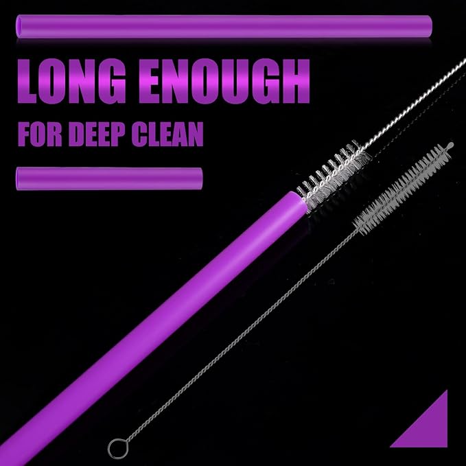 6pcs Replacement Straws for Owala FreeSip 24oz 32oz, Reusable Plastic Straws with Cleaning Brush for Owala Insulated Water Bottle 24 oz 32 oz, Tumbler Accessories (Purple)