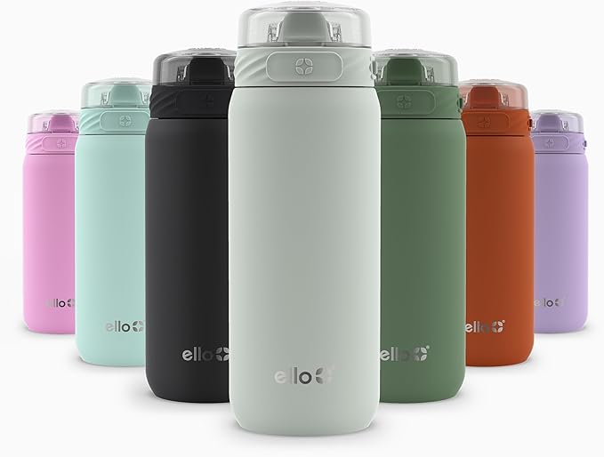Ello Cooper 18oz Kids Stainless Steel Water Bottle with Straw and Carry Handle, Double Walled and Vacuum Insulated Metal, Leak Proof Locking Lid with Soft Silicone Spout, Reusable, BPA Free, Sage