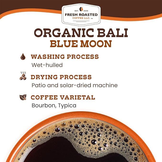 Fresh Roasted Coffee, Organic Bali Blue Moon | USDA Organic, Kosher | Medium Roast 5 lb (80 oz) Whole Bean
