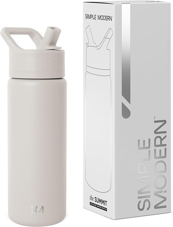 Simple Modern Kids Water Bottle with Straw Lid Vacuum Insulated Stainless Steel Metal Thermos Bottles | Reusable Leak Proof BPA-Free Flask for School | Summit Collection | 18oz, Almond Birch