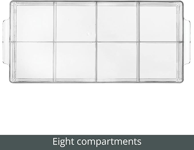 mDesign Plastic Condiment Organizer and Tea Bag Holder - 8-Compartment Kitchen Pantry/Countertop Storage Caddy - Divided Chip, Snack, Oatmeal Packet Holder - Lumiere Collection - Clear