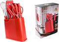 12-Piece Silicone Kitchen Utensil Set with Stainless Steel Knives – Heat-Resistant Spatula, Spoon, Peeler, Non-Scratch Cooking Tools for Baking, Frying & Grilling (Red)