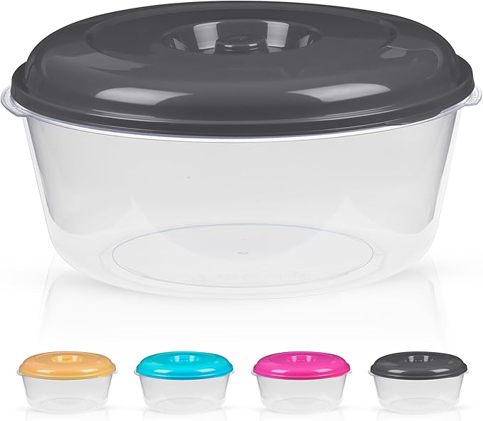 DecorRack XX-Large Food Storage Container, 236 oz, BPA Free Plastic, Multipurpose Plastic Storage Container, Round Cake Dough Riser Bowl with Lid, Random Color (1 Pack)