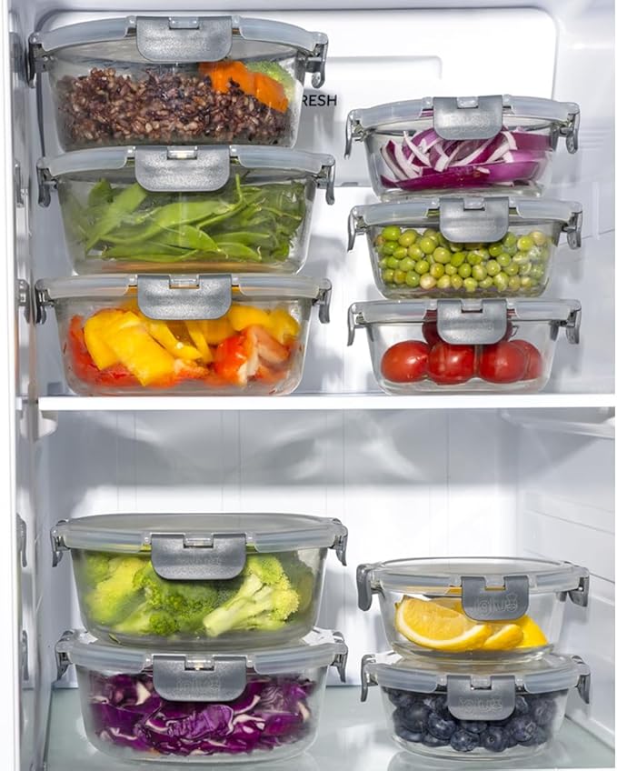 Igluu Meal Prep Round Glass Containers with Lids Airtight - Glass Food Storage Containers - Reusable Microwave, Freezer to Oven Safe BPA-free Lunch Box (10 Containers & 10 Lids) 32 oz & 13.5 oz