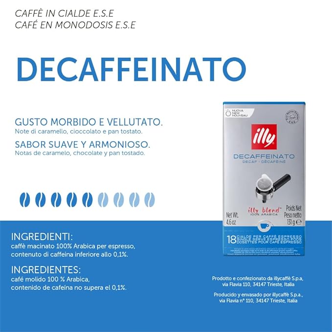 illy E.S.E. Coffee - Single-Serve Coffee Capsules & Pods – Classico Decaf Roast, Notes Of Caramel, Orange Blossom & Jasmine - For E.S.E Coffee Machines - Extraordinary Aroma & Body – 18 Count, 12 Pack