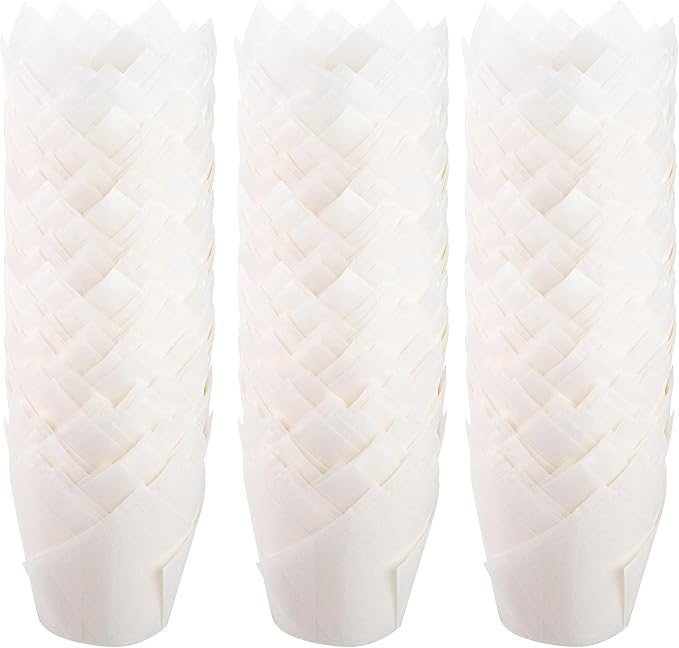 Ruisita 150 Pieces Mini Baking Cups Tulip Baking Cups Cupcake Liners Muffin Liners for Wedding, Birthday, Baby Shower Parties, White