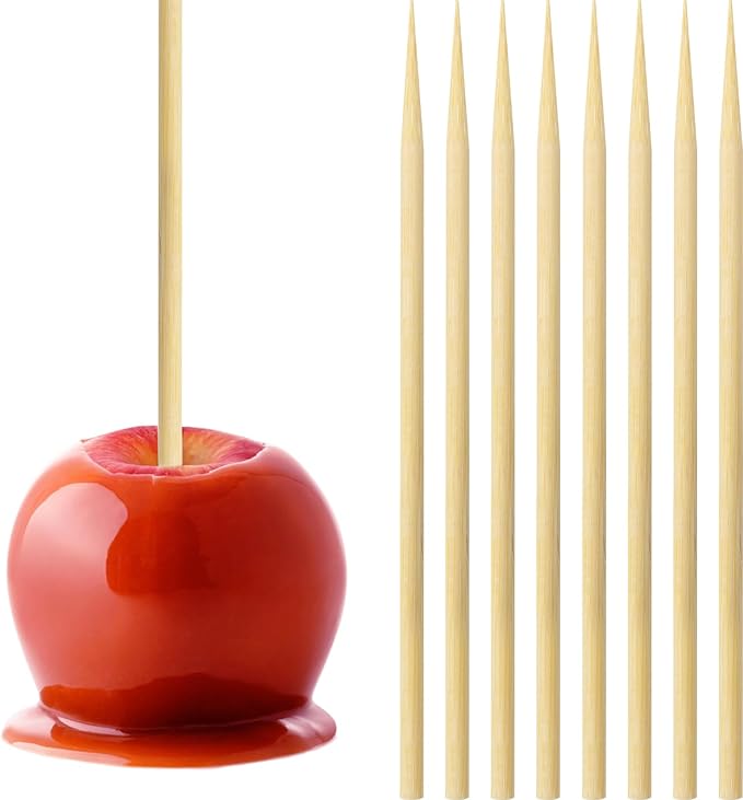 Bamboo Candy Apple Skewer Sticks Semi Pointed, 5mm 5.5inch Cotton Rock Candy Caramel Lollipop Sticks, Natural Wooden BBQ Barbecue Skewer for Corn Dog 200 PCS