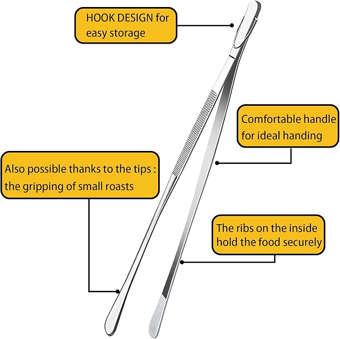 JETKONG 12-Inch Fine Tweezer Tongs Long Cooking Tweezer Stainless Steel Kitchen Tweezers