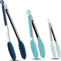 HOTEC Premium Stainless Steel Locking Kitchen Tongs with Silicon Tips, Set of 3-7", 9" and 12" (Gradient Blue)