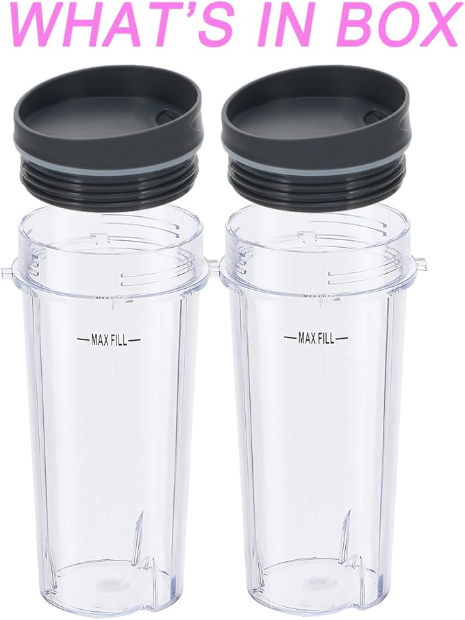 Replacement16oz Blender Cup for Ninja,Single Serve Blender Cup With Lids Set For BL770 BL780 BL660 BL740 BL810 Nutri Ninja Series Blenders (2-pack)