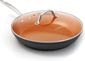 Nonstick Ceramic Copper Frying Pan: Non Stick 8 Inches Skillet With Glass Lid - Round Aluminum Saute Pan for Gas, Electric and Induction Cooktops (8 Inch)