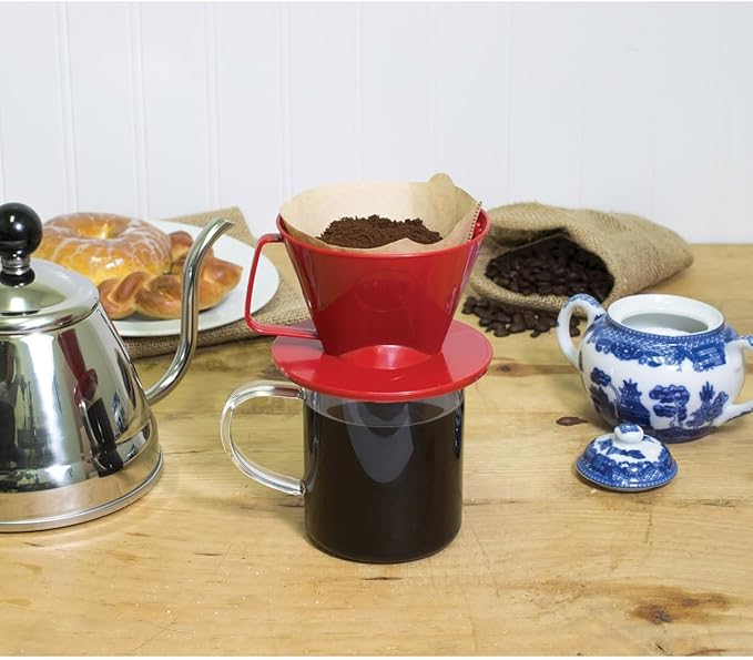 Fino Pour-Over Coffee Brewing Filter Cone, Number 1-Size, Red, Brews 1 to 2-Servings, Set of 2
