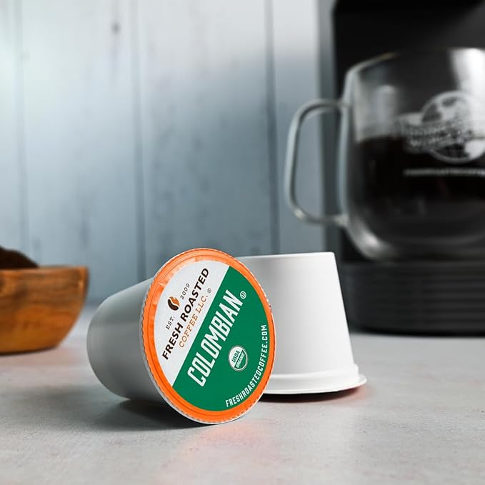 Fresh Roasted Coffee, Organic Colombian | USDA Organic, 100% Single Origin, Kosher | Medium Roast 24 Pods for K Cup Brewers