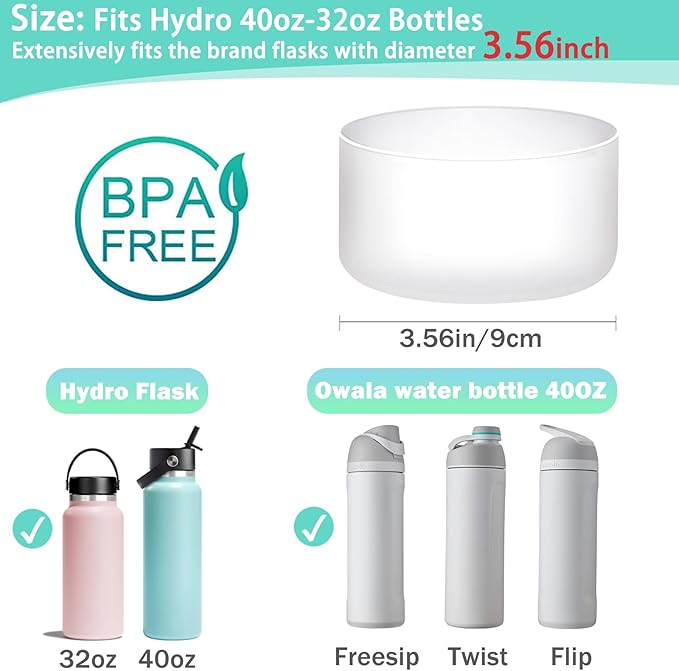 WK IEASON Protective Silicone Base Boot for Hydro Flask Mouth, Anti-Slip Silicone Sleeve Cover Bumper for Hydro Water Bottle Accessories -3.56inch Bottom Diameter