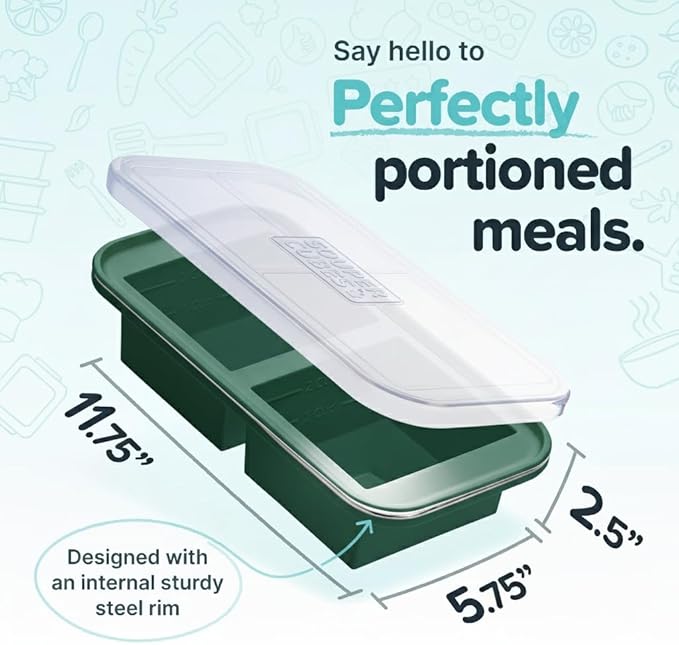 Souper Cubes 2 Cup Silicone Freezer Tray with Lid, Perfect for Storing Lasagna, Leftovers, Sauces, Portioned Meals and More, Silicone Freezer Mold for Meal Prepping - Kale - 1-Pack