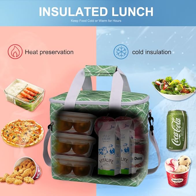 Iknoe Large Cooler Bag Collapsible 24 Can Insulated Bags Leakproof Lunch Cooler Tote with Multi-Pockets for Adult Insulated Thermal Bag for Beach, Picnic, Office Work(Green Wave)